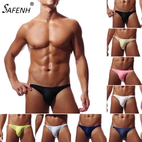 Men Breathable Sexy Ice Silk Underwear Briefs Men Ultra Thin Transparent Low Rise Male Mini Underpant Bikini U Convex Underwear