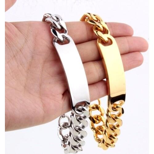 15mm 316L Stainless Steel Bracelet Gold Silver Color Round Curb Cuban Link Mens Chain Boys Wholesale Jewelry
