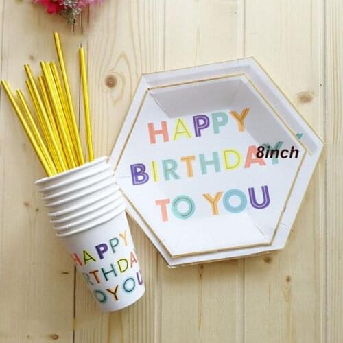 Cartoon Happy Birthday Series Disposable Tableware Gilding Paper Straws Cup Plate for Girl Boys Kids Birthday Party Decoration