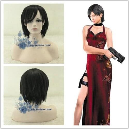 Game Cosplay Ada Wong Black Short Hair Wig 30cm Cosplay Wigs+ Wig Hat