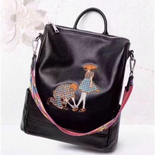 Brand Cowhide Fashion Luxury Han Edition Leather Contracted Head Layer Cowhide Travel Bag Large Chic Womens Backpack