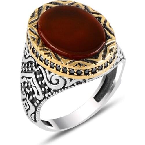 Silverlina Silver Red Agate & Zircon Crystal Ring