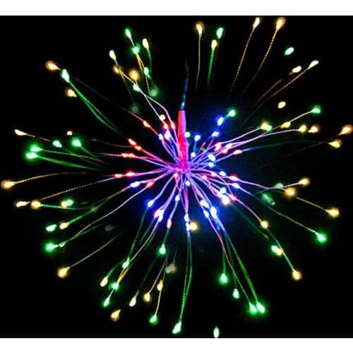 Solar powered Explosion Ball Bouquet Shaped Firework Lights 120LEDs Silver Hanging up Starburst Fairy string lamp DIY bar Decor