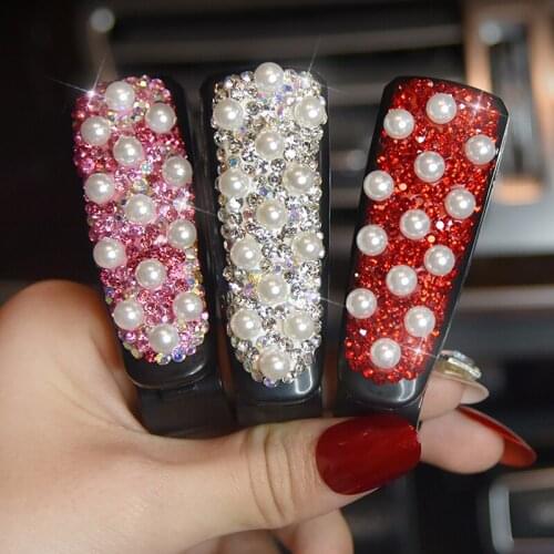 Rhinestone Pearls Auto Fastener Clip Diamond Car Sun Visor Glasses Sunglasses Folder Ticket Receipt Card Clamp Holder Accessorie