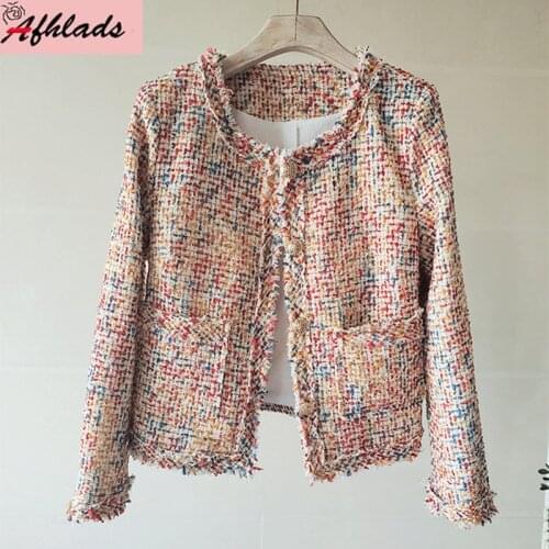 Color Woven Tweed Long Sleeved Short Jacket Women Small Fragrance Autumn And Winter Single-Breasted High Quality Outerwear