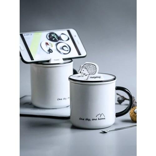 Mobile phone creative mug with lid spoon cartoon Ceramic Cup Home Office water cup coffee cup coffee mug