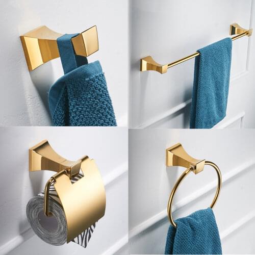 Gold Bathroom Accessories Set Toilet Bursh Holder Gold Polished Towel Ring Bath Corner Shelf Wall Mount Bathroom Products Hook