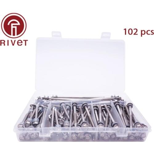 102 Pcs/1 Set Stainless Steel 410 Hex Head Self Drilling Screws With Washers And Box M5.5x50/75/125mm Screws High Quality