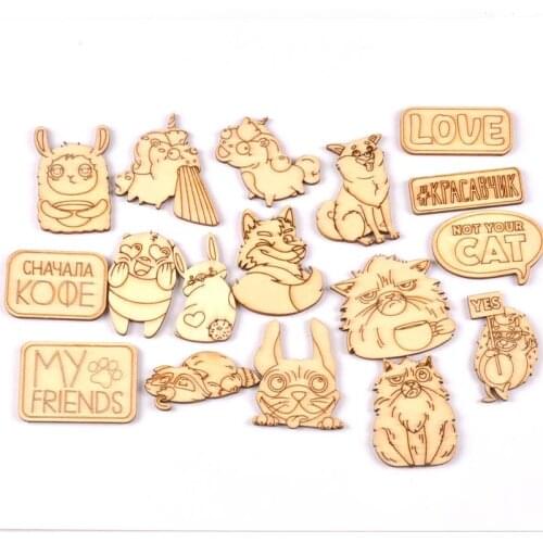 17pcs Mixed Shaped Unfinished Wooden Ornaments For Scrapbooking Wood Slices DIY Crafts Handmade Decorations Accessories MT1925