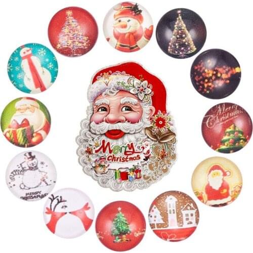 20pcs 14x5mm Mixed Color Christmas Ornaments Half Round/Dome Christmas Photo Glass Cabochons for DIY Crafts Making F70