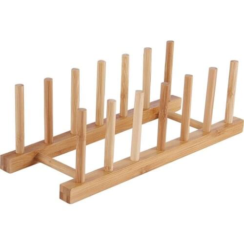 Bamboo Wooden Dish Rack Plate Rack Stand Pot Lid Shelves Kitchen Cabinet Organizer For Cups Cutting Board Bowl Drying Rack