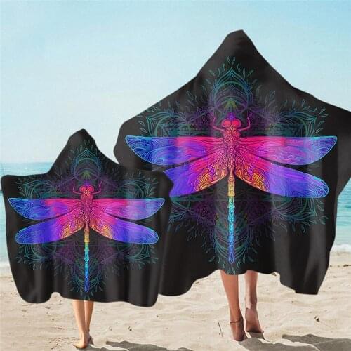 Free shipping Novelty Gift Swan Butterfly Dragonfly Owl Print Hooded Towel Cape For Sports Gym Spa Surfing Swim Bath Beach