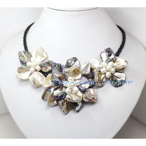 Free Shipping >>>>>white pearl mother of pearl shell weave flower pendant necklace fashion jewelry