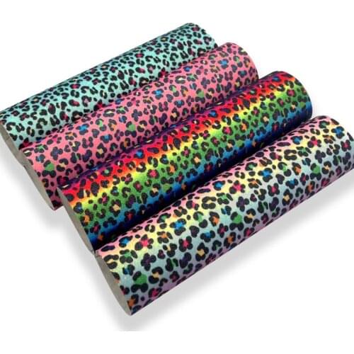 Shiny Colorful Leopard Printed Fine Glitter Faux Leather Fabric Sheets For Making Hair Bow Accessories/Sewing