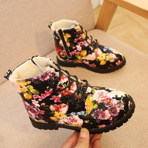 Girls boots winter children shoes kids baby plush velvet floral boots fashion girls baby snow boots warming