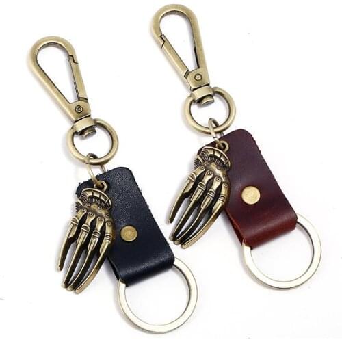Punk Gothic Leather Car Key Chain Vintage Metal Gloves Pendant Keyring Retro Skull Hand Charm Keychain Fashion Women Men Jewelry
