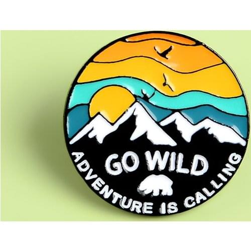 Natural Scenery Brooches Sunset Bird Hills Sunset Glow "So Wild Adventure Is Calling" Stimulating Outdoorsy Travel Pins