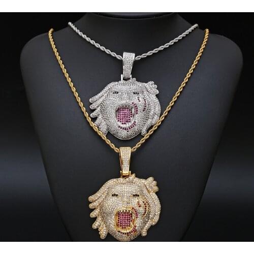 Hip Hop Half Man Half Beast Pendant Iced Out Choker Chain Necklace Best Gift Dropshipping