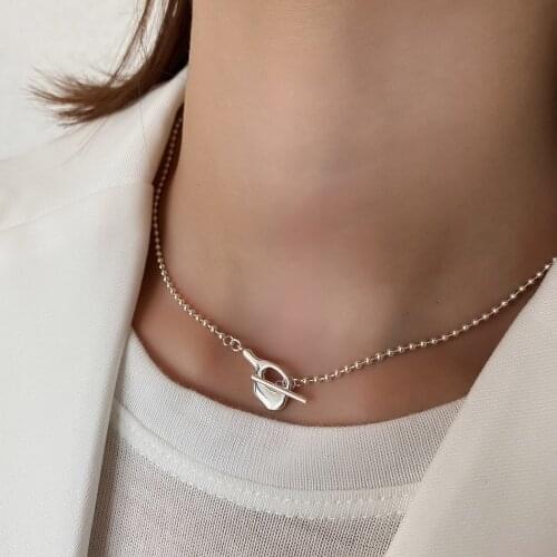 Solid 925 Sterling Silver Chains Necklace for Women OT Toggle Geometric Beads Korean Stylish Dainty Fashion Jewelry 2021