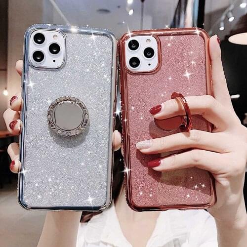 Ring Grip Phone Case For iphone 12 mini 11 Pro Max XS MAX Soft Cases For iphone XR X 7 8 6 6s plus se Glitter Phone Holder Cover