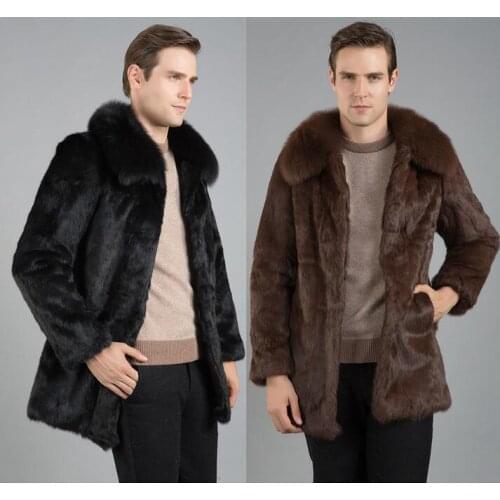 Black brown winter thicken warm faux fur coats mens leather jacket slim mink fur rabbit clothing men jaqueta de couro plus size