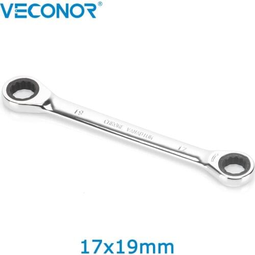 Veconor Professional Double Ratchet 72T Spanner Wrench Double Ratcheting Wrench 17x19mm