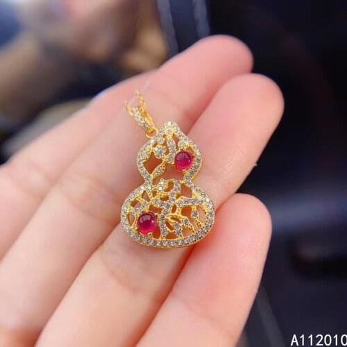 KJJEAXCMY Fine Jewelry 925 Sterling Silver inlaid Natural ruby exquisite gourd Womans new Pendant Necklace Support test