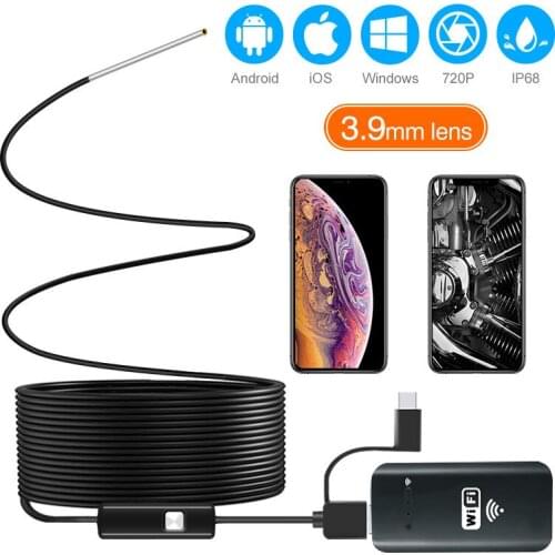 3.9MM Wifi Borescope Endoscope Camera IP67 Waterproof 2000mAh Rigid Snake Camera for Android and iPhone, iOS Samsung PC