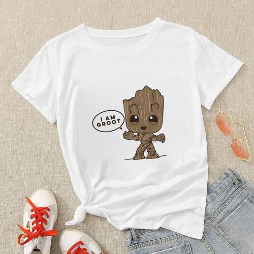 Kawaii Baby Groot Print T-Shirts Femme I Am Groot Funny Teens Ladies Tops Urbano Summer Casual Tees White Ropa Tumblr Mujer