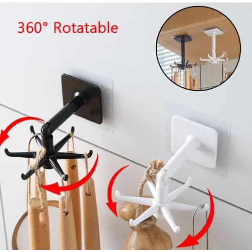 Kitchen Organizer 360 Degree Rotated Hooks Storage Hanger Shelf Hook Rotatable Kitchen Supplies Cabinet Kitchenware Wall Storage