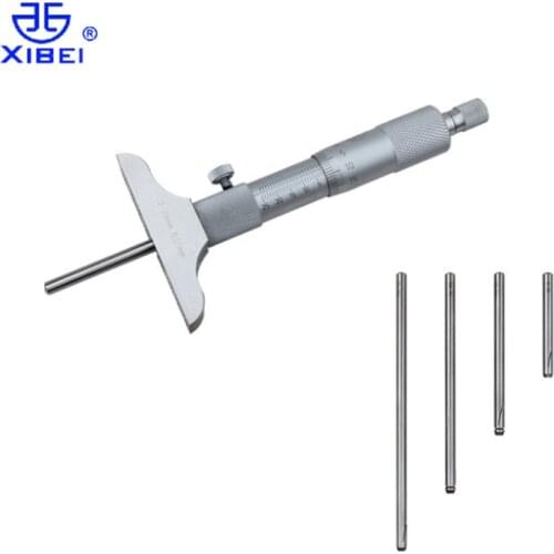Xibei brand Depth Micrometer 0-25mm 50mm 100mm 150mm 200mm Depth Micrometer Gauge With Rods depth Measurement Caliper Tool