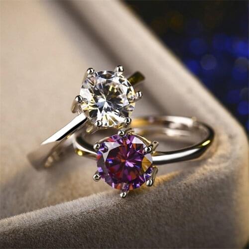 Cute Female White Purple Crystal Stone Ring Charm Silver Color Thin Engagement Rings For Women Luxury Round Zircon Wedding Ring