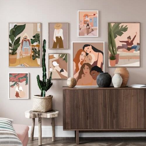 Fashion Girl Party Plant Illustration Wall Art Canvas Painting Nordic Posters And Prints Wall Picturs For Living Room Home Decor