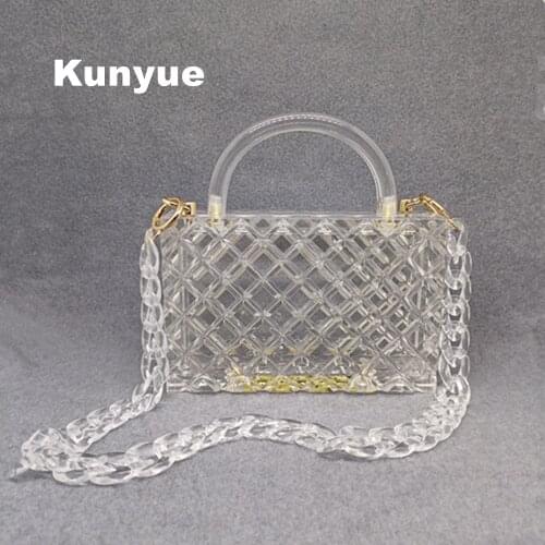 Trendy Handbag New Design Women Transparent Argyle Acrylic Luxury Party Prom Wedding Chic Boxes Evening Bags Clear Clutch purses