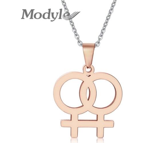 Modyle Rose Gold Color Women Necklace Stainless Steel Lesbian Symbol Pendant Casual LGBT Jewelry