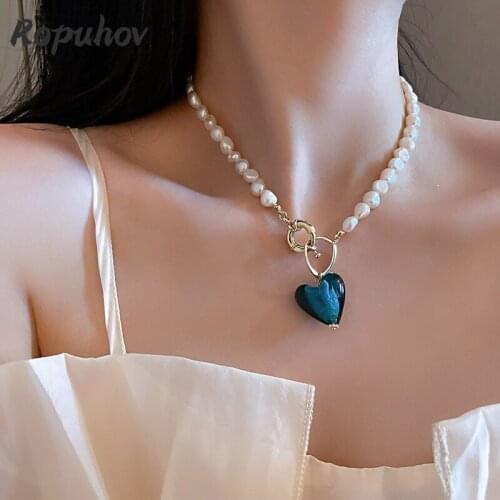 ROPUHOV 2021 New Korean Trendy Freshwater Pearl Love Necklace Clavicle Chain Summer New Japanese Baroque Heart Design Ornaments