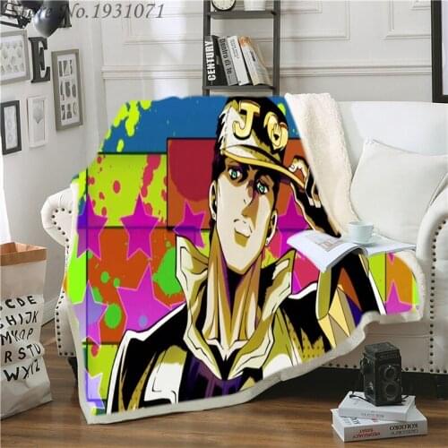 NEW JoJo Bizarre Adventure Printed Fleece Blanket for Beds Thick Quilt Fashion Bedspread Sherpa Throw Blanket Adults Kids 08