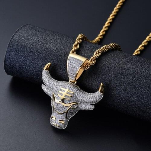 New AAA Cubic Zircon Bull Head Pendant Men Necklace High Quality Rock Chain Link Luxury Jewelry