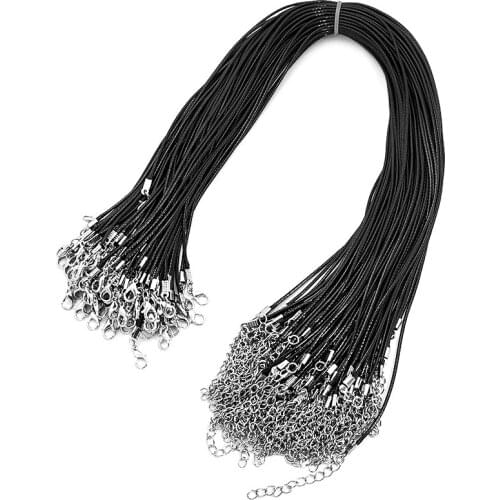 New 1.5mm Black Leather Cord Wax Rope Chain Necklace 50cm DIY Fishing Tattoo Choker Necklace Jewelry Accessories Collar