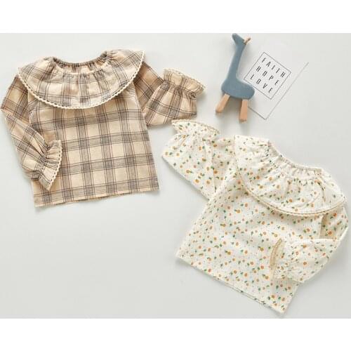 Adorable newborn baby girls blouse Spring autumn floral/plaid design long sleeve infant kids shirt for girls tops children shirt