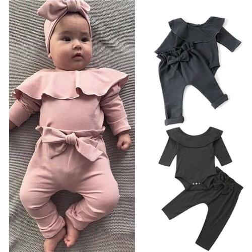 Baby Clothes Solid Ruffles childrens clothing Outfits Baby Girls Long Sleeves Bodysuit + Pants Leggings roupa infantil
