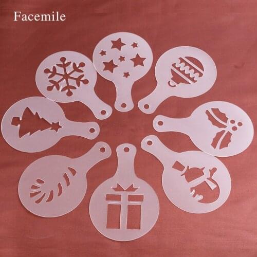 Facemile 8pcs/set Fashion Plastic Cake Stencils Christmas Valentines Day Coffee Mold Pastry Gift Random Color 54029