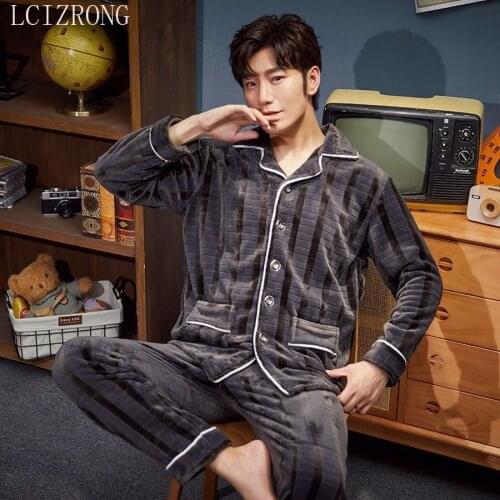 Long Sleeve Thick Warm Pajama Sets Men Sleepwear Suit 2021 Winter Big Size XXXL Pyjamas Lounge Homewear Family Home Clothes