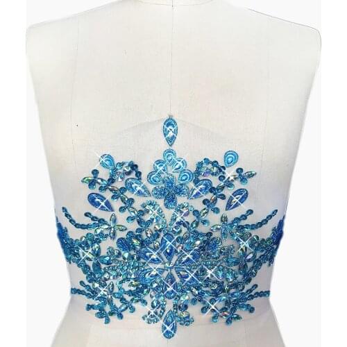 NICE Manufacture 22x34cm Hand Beaded Bling Hot Fix Crystal Patches Sew on Rhinestones Applique Stones For Wedding Decoration Diy