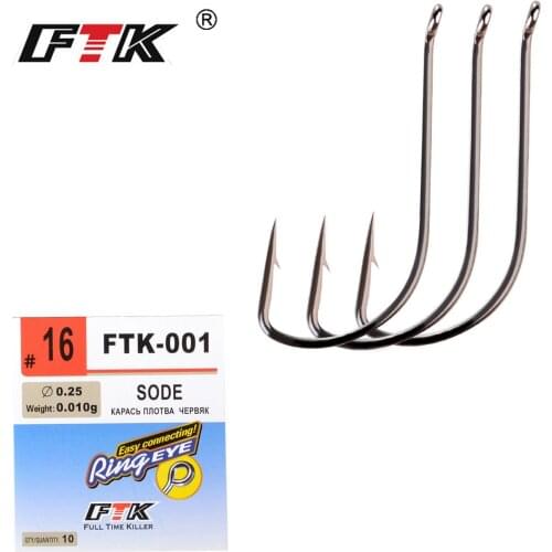 FTK High Carbon Steel Fish Hooks 8Pcs-10Pcs/Pack size 5#-16# Carp Hooks Super Needle Point and Ring Eye SODE For Fishing Tackle