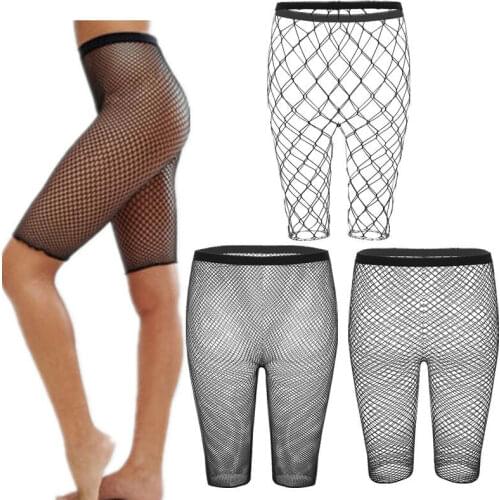 Sexy Women Lingerie Mesh Stockings Shorts Fishnet Tights Knee Length See Through Leggings Short Pants