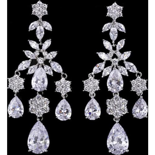 ThreeGraces Wedding Costume Jewelry Swiss Cubic Zirconia Long Chandelier Bohemian Style Bridal Earrings For Brides ER212