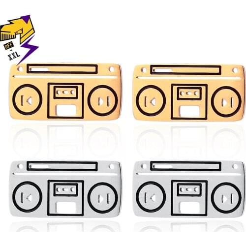 Vintage Stainless Steel Tape Recorder Earrings Black Enamel Gold Silver Color Stud Earrings Men European Stylish Women Jewelry