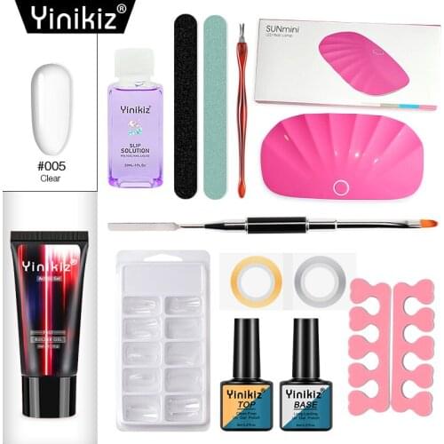Yinikiz 6W UV Lamp Nail Set Fast Extend Poly Extension Nail Gel Kit Base Top Coat Lacquer Nail Polish Makeup Brush Set