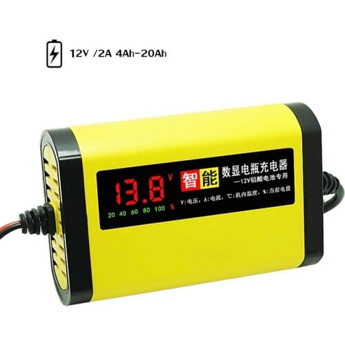 Full Automatic Car Motorcycle Battery Charger 12V 2A Smart 3 Stages Lead Acid AGM GEL Intelligent LCD Display